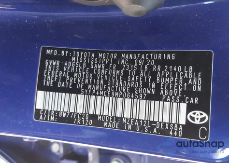 2021 Toyota Corolla Se from USA, damaged, VIN 5YFP4MCE9MP064597